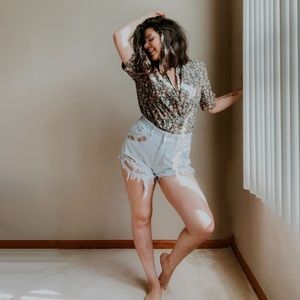 Vintage floral wrap v neck sexy boho blouse e6